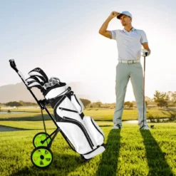 Klappbarer Golf Trolley aus Stahl mit Scorecardhalter 2 Rad Golftrolley Golf Bag Push Cart