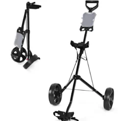 Klappbarer Golf Trolley aus Stahl mit Scorecardhalter 2 Rad Golftrolley Golf Bag Push Cart