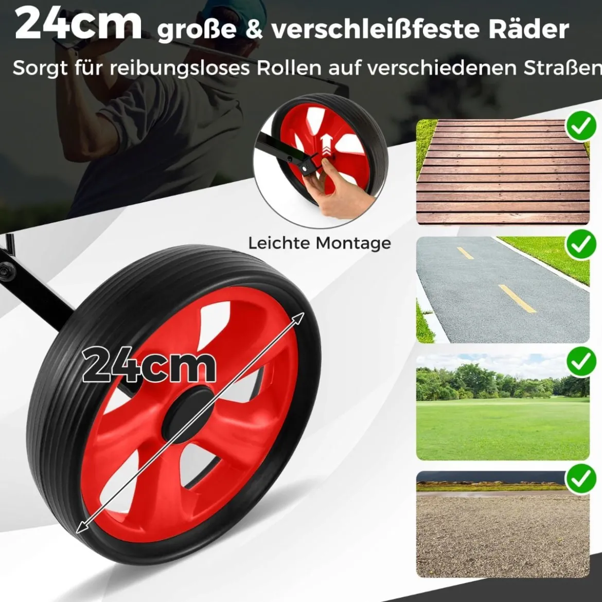 Klappbarer Golf Trolley aus Stahl mit Scorecardhalter 2 Rad Golftrolley Golf Bag Push Cart