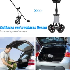Klappbarer Golf Trolley aus Stahl mit Scorecardhalter 2 Rad Golftrolley Golf Bag Push Cart