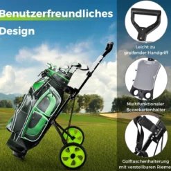 Klappbarer Golf Trolley aus Stahl mit Scorecardhalter 2 Rad Golftrolley Golf Bag Push Cart