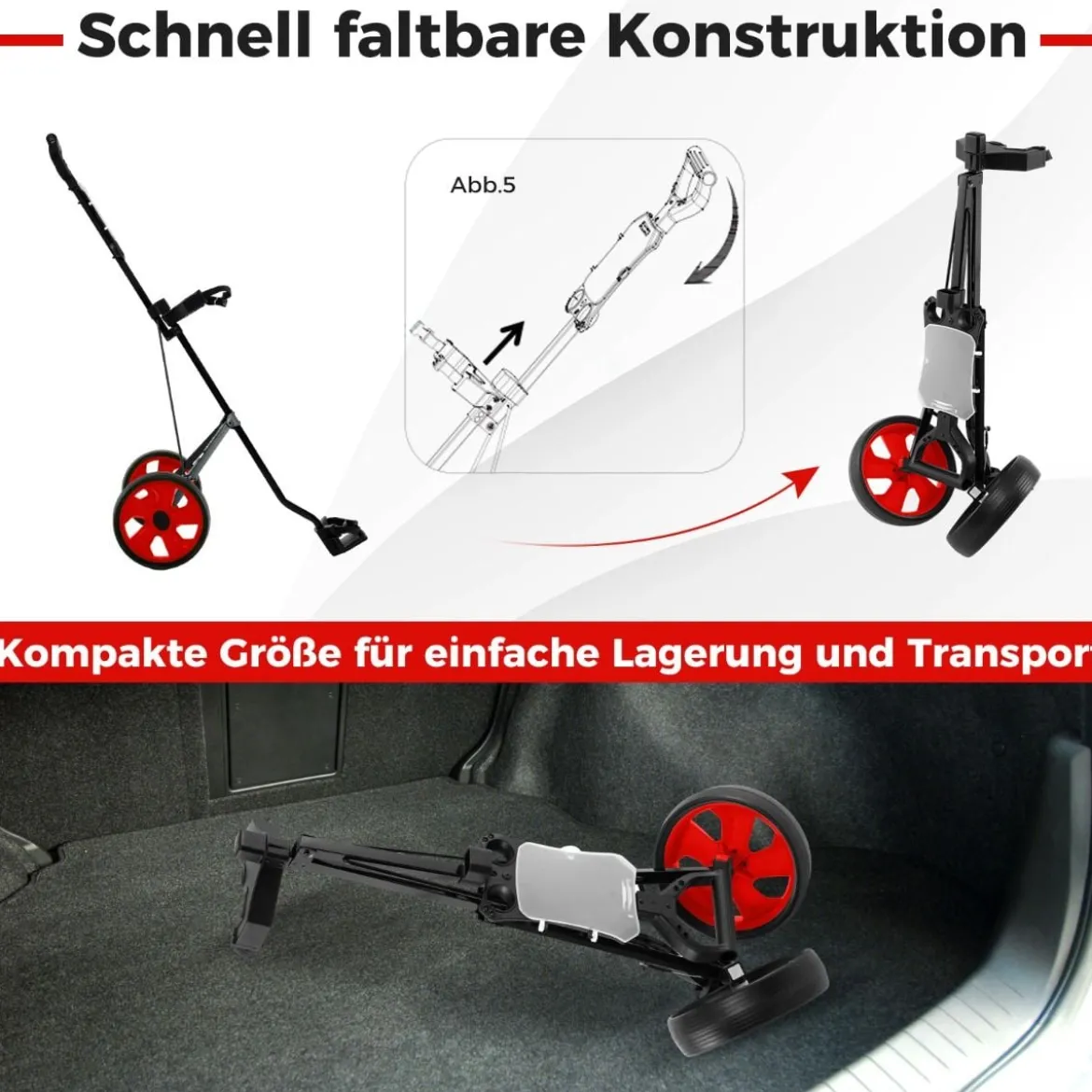 Klappbarer Golf Trolley aus Stahl mit Scorecardhalter 2 Rad Golftrolley Golf Bag Push Cart
