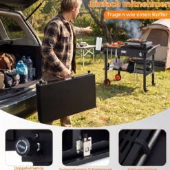 Klappbarer Grillwagen 82 x 46 cm Tragbarer Grilltisch mit Rollen Arbeitsfläche & Hitzeschutzmatte