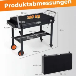 Klappbarer Grillwagen 82 x 46 cm Tragbarer Grilltisch mit Rollen Arbeitsfläche & Hitzeschutzmatte