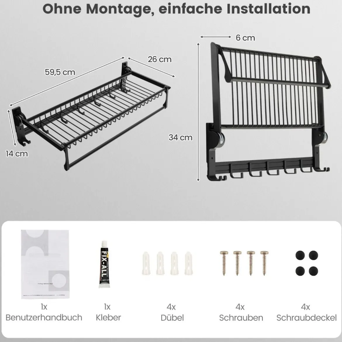 Klappbarer Handtuchhalter mit Verstellbarer Handtuchstange & Beweglichen Haken Handtuchregal