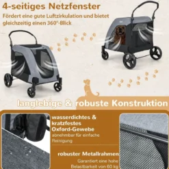 Klappbarer Haustierwagen mit Vordertür & Dachfenster & Verstellbarem Griff Belastbar bis 60 kg67 x 98 x 88 cm