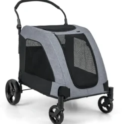 Klappbarer Haustierwagen mit Vordertür & Dachfenster & Verstellbarem Griff Belastbar bis 60 kg67 x 98 x 88 cm