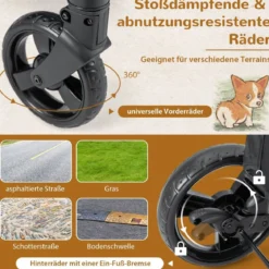 Klappbarer Haustierwagen mit Vordertür & Dachfenster & Verstellbarem Griff Belastbar bis 60 kg67 x 98 x 88 cm
