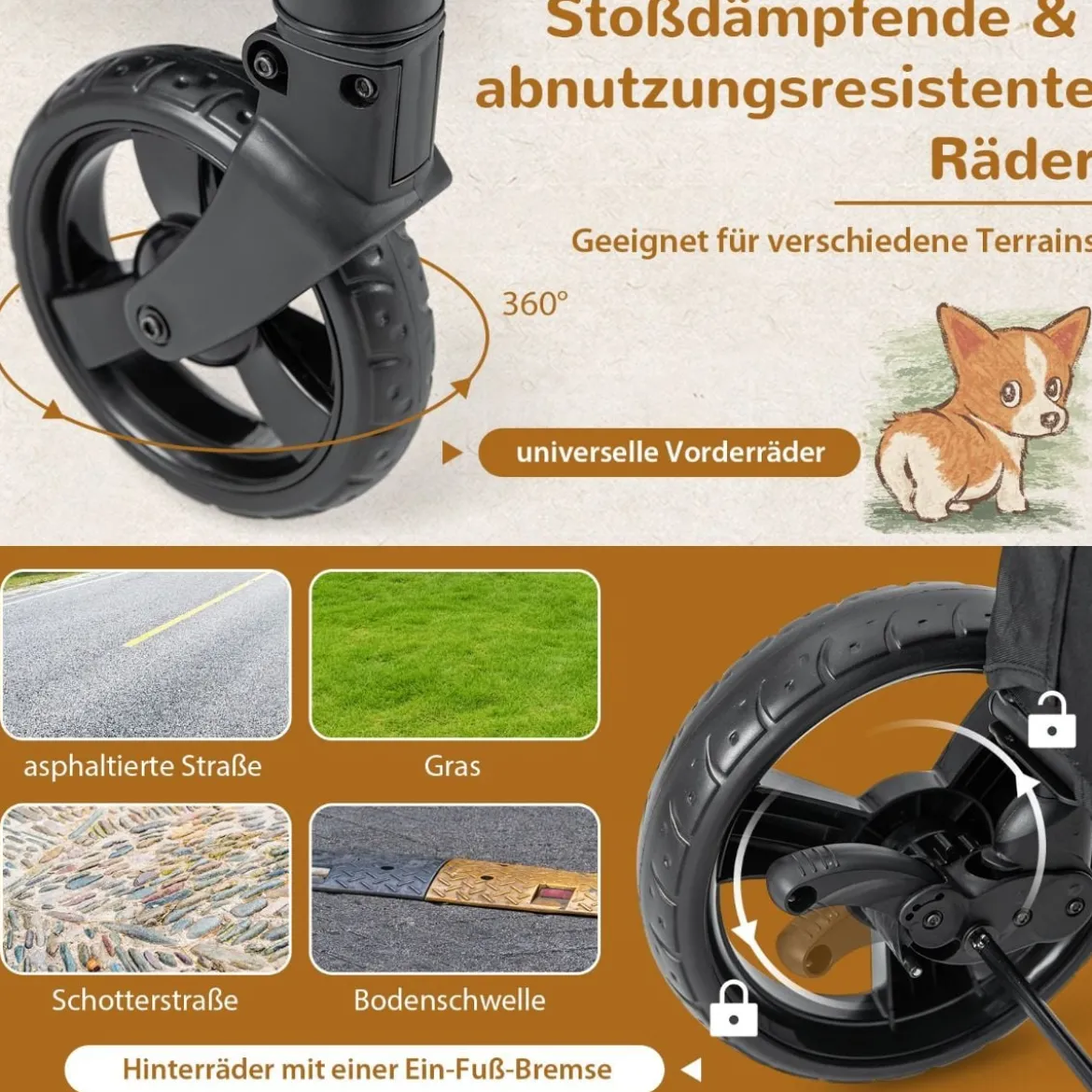 Klappbarer Haustierwagen mit Vordertür & Dachfenster & Verstellbarem Griff Belastbar bis 60 kg67 x 98 x 88 cm