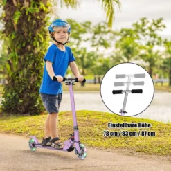 Klappbarer Höhenverstellbarer Kinder Scooter mit 2 blinkenden Räder für Kinder ab 4 Jahre Lila
