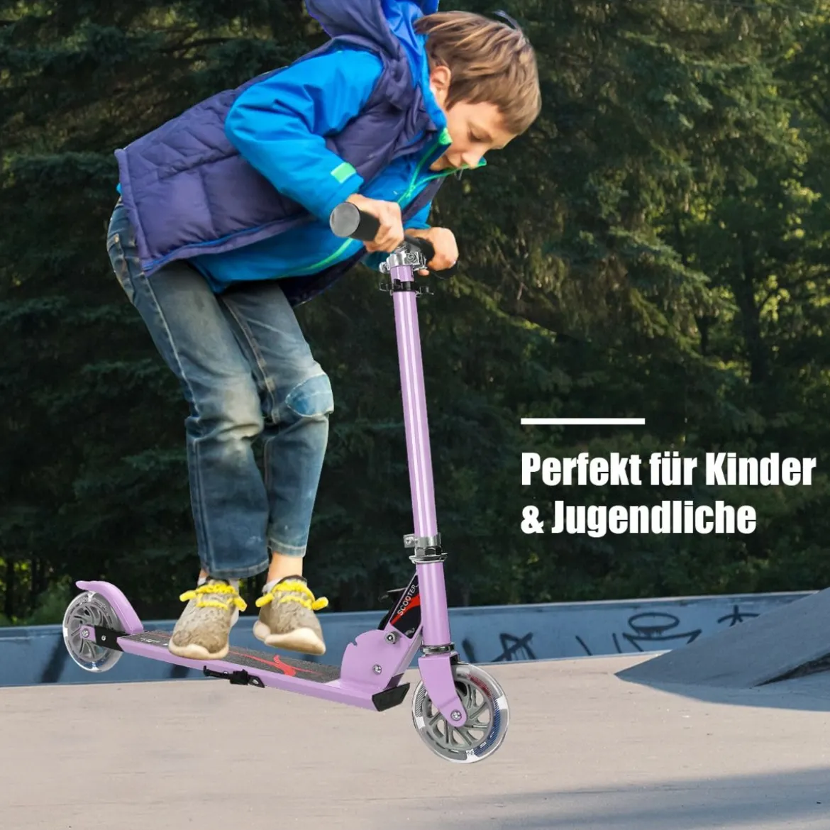 Klappbarer Höhenverstellbarer Kinder Scooter mit 2 blinkenden Räder für Kinder ab 4 Jahre Lila