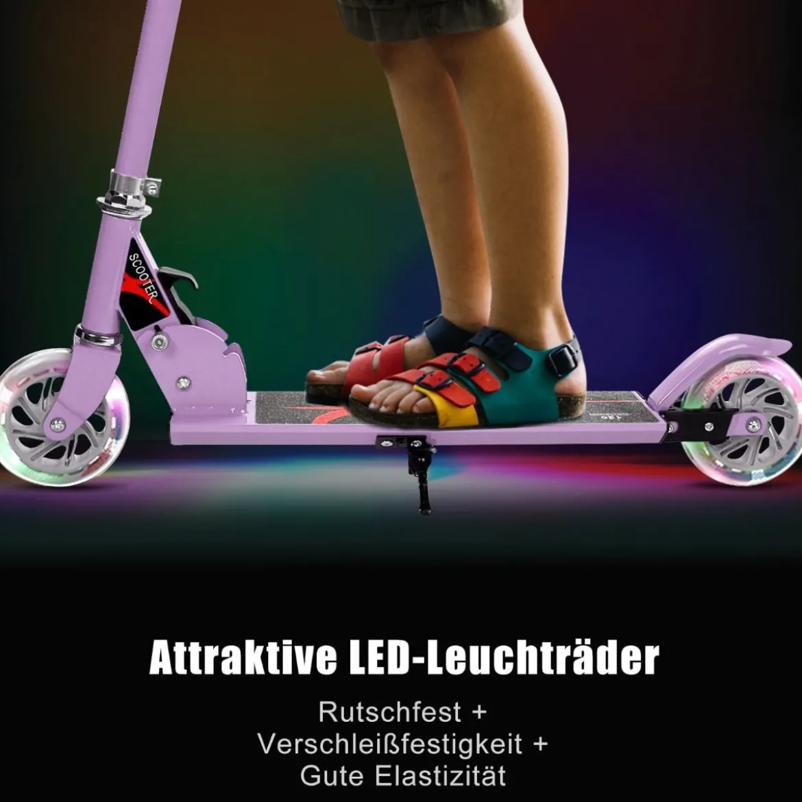 Klappbarer Höhenverstellbarer Kinder Scooter mit 2 blinkenden Räder für Kinder ab 4 Jahre Lila