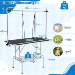 Klappbarer Hundepflegetisch Höhenverstellbarer Haustierpflegetisch Trimmtisch Schwarz