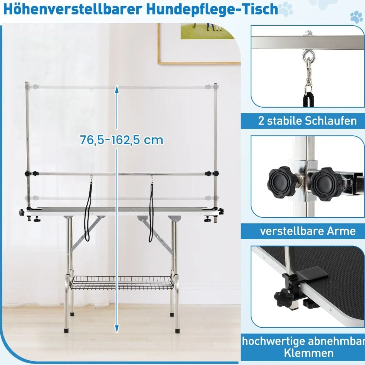 Klappbarer Hundepflegetisch Höhenverstellbarer Haustierpflegetisch Trimmtisch Schwarz