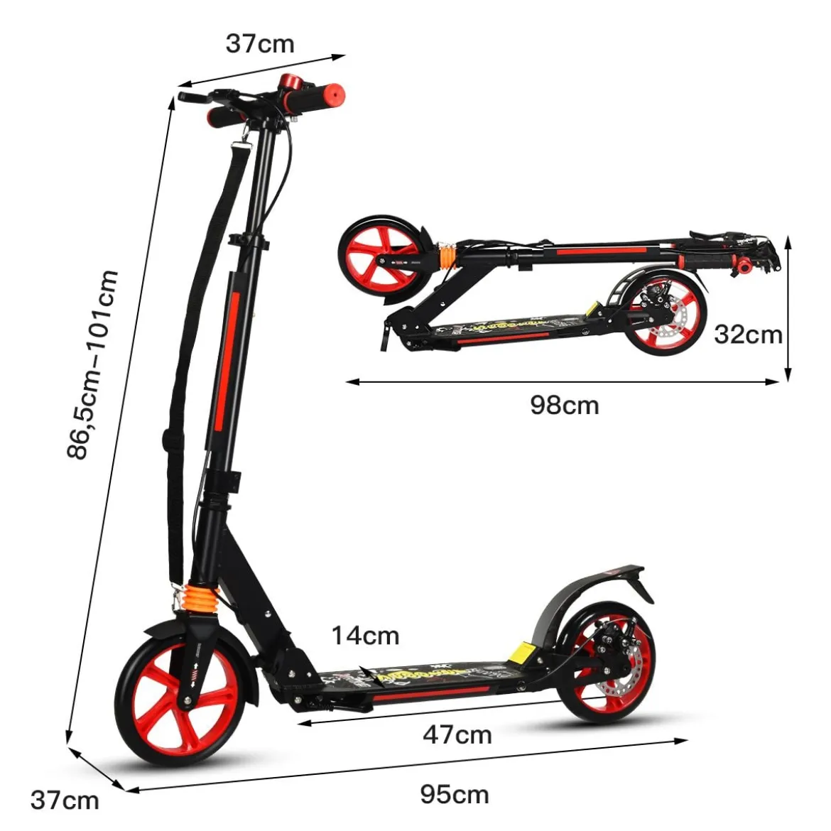 Klappbarer Kickscooter mit Klingel & Ständer Höhenverstellbarer Scooter Roller Tretroller