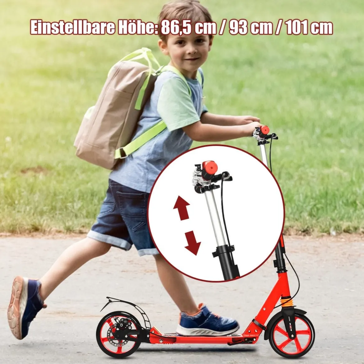 Klappbarer Kickscooter mit Klingel & Ständer Höhenverstellbarer Scooter Roller Tretroller