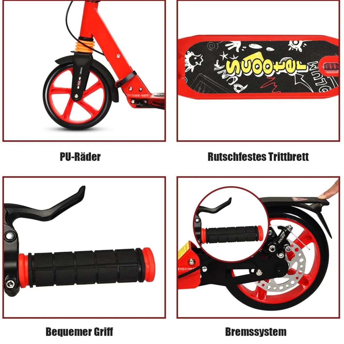 Klappbarer Kickscooter mit Klingel & Ständer Höhenverstellbarer Scooter Roller Tretroller