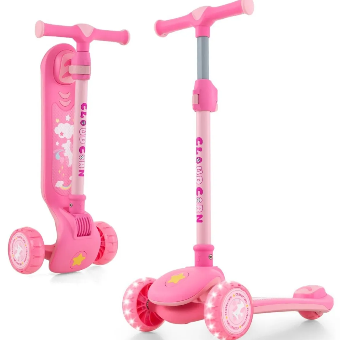Klappbarer Kinder Roller mit PU LED Rädern & Hinterbremse Höhenverstellbarer Scooter Rosa