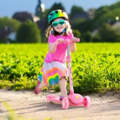 Klappbarer Kinder Roller mit PU LED Rädern & Hinterbremse Höhenverstellbarer Scooter Rosa