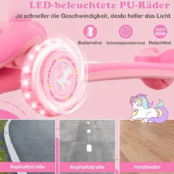 Klappbarer Kinder Roller mit PU LED Rädern & Hinterbremse Höhenverstellbarer Scooter Rosa