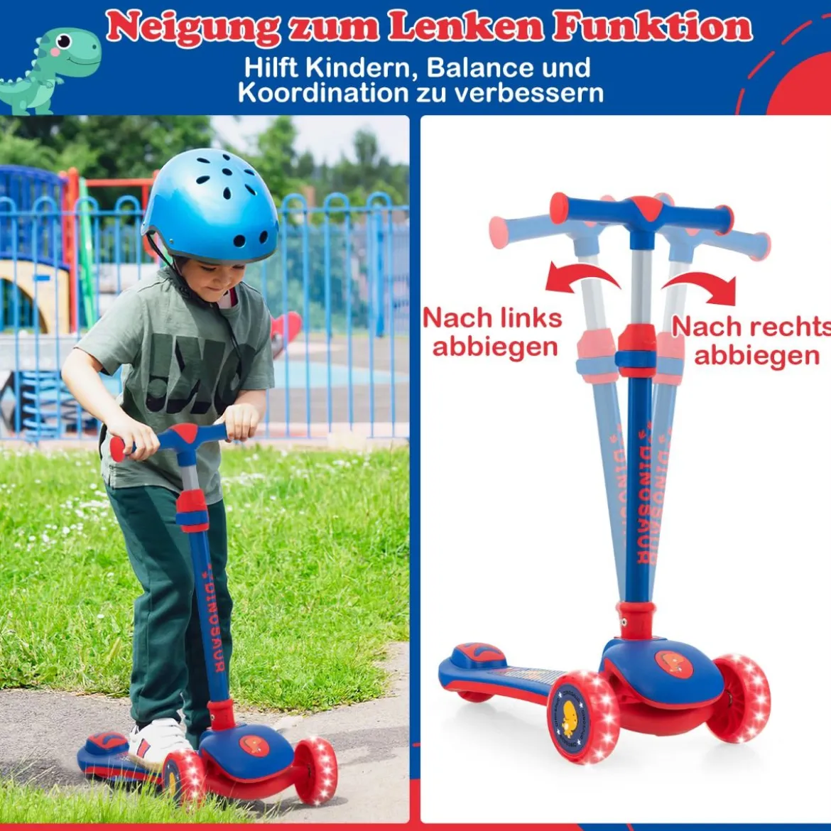 Klappbarer Kinder Roller mit PU LED Rädern & Hinterbremse Höhenverstellbarer Scooter Blau
