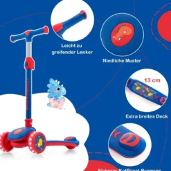 Klappbarer Kinder Roller mit PU LED Rädern & Hinterbremse Höhenverstellbarer Scooter Blau