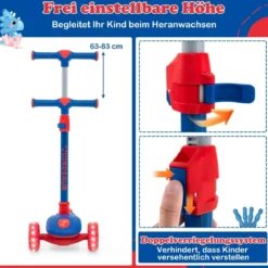 Klappbarer Kinder Roller mit PU LED Rädern & Hinterbremse Höhenverstellbarer Scooter Blau