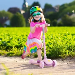 Klappbarer Kinder Roller mit PU LED Rädern & Hinterbremse Höhenverstellbarer Scooter Pink