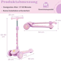 Klappbarer Kinder Roller mit PU LED Rädern & Hinterbremse Höhenverstellbarer Scooter Pink