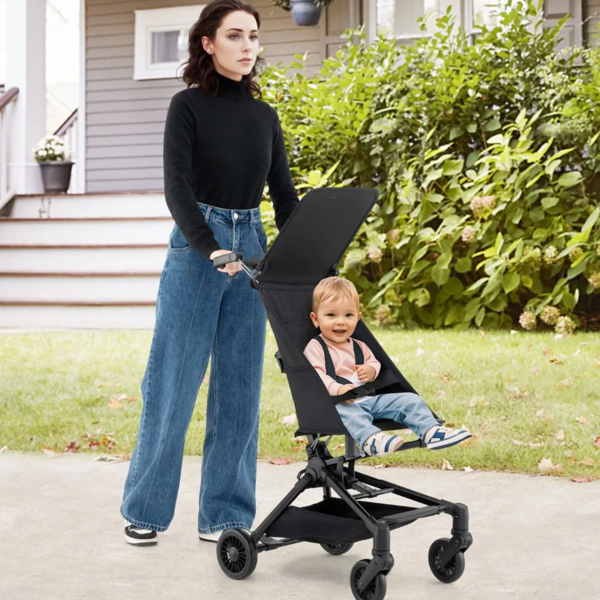 Klappbarer Kinderwagen mit Verstellbarer & Abnehmbarem Verdeck Reisebuggy Kinderbuggy