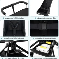 Klappbarer Kinderwagen mit Verstellbarer & Abnehmbarem Verdeck Reisebuggy Kinderbuggy