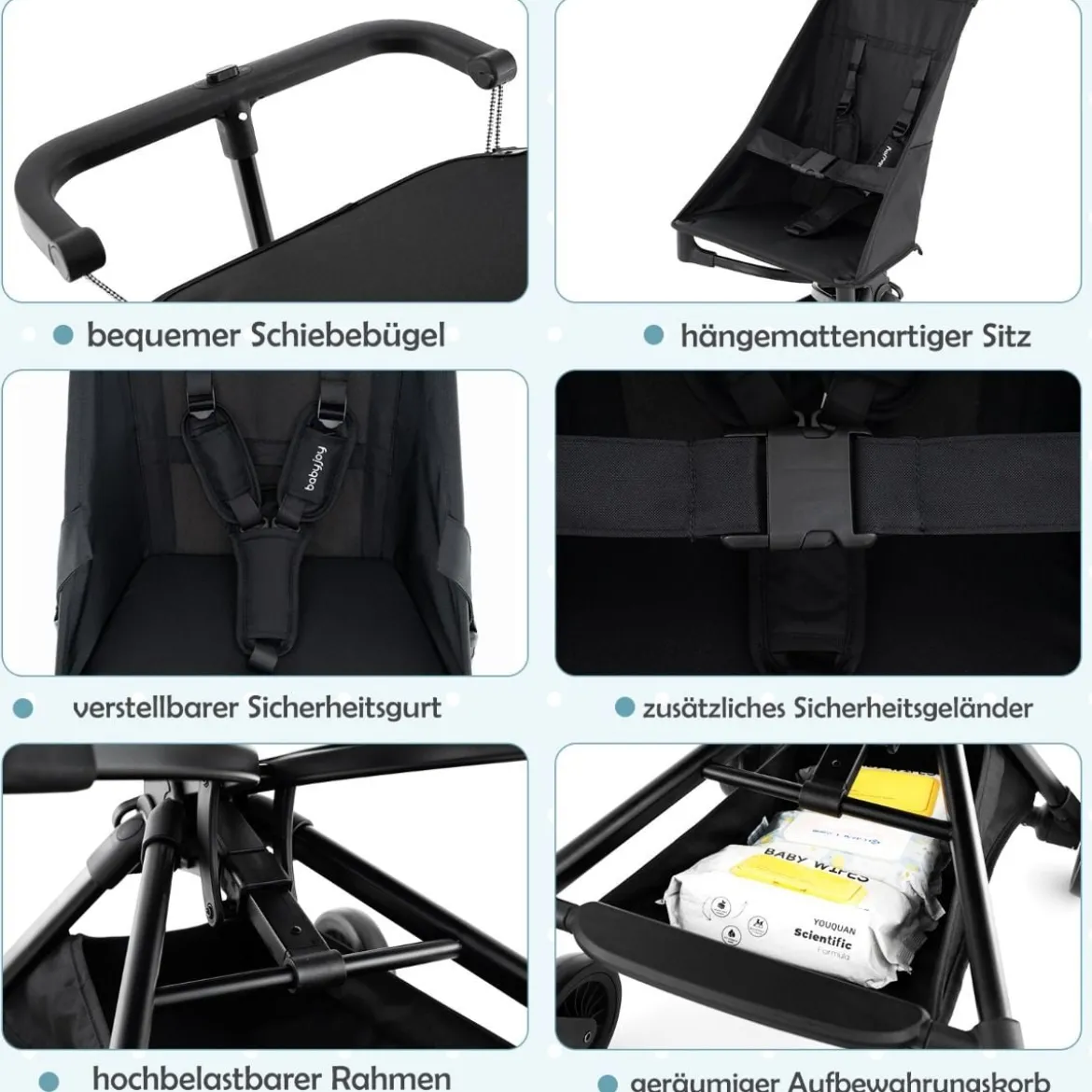 Klappbarer Kinderwagen mit Verstellbarer & Abnehmbarem Verdeck Reisebuggy Kinderbuggy