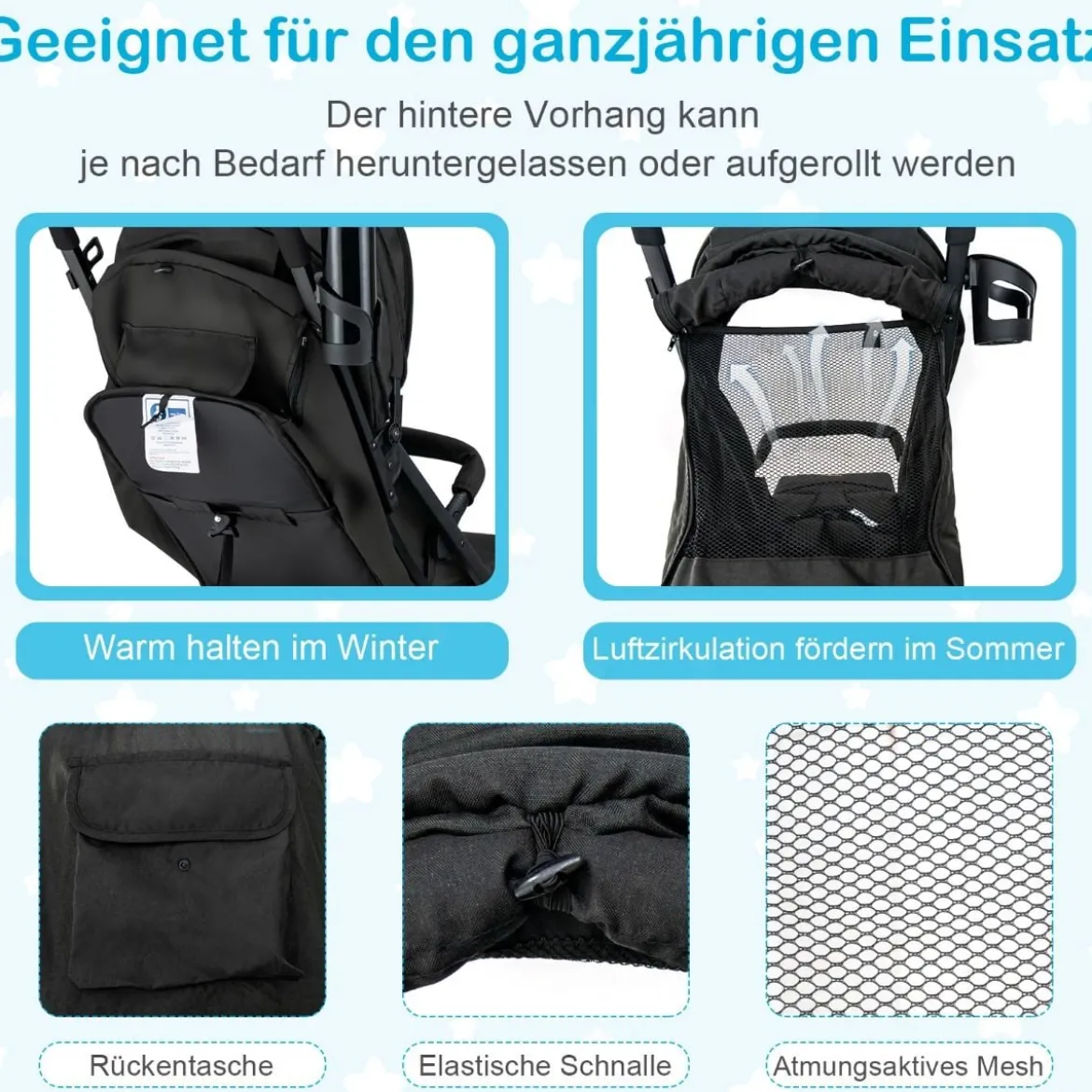 Klappbarer Kinderwagen Tragbarer Reisewagen für Kinder 79 x 47 x 97 cm Schwarz