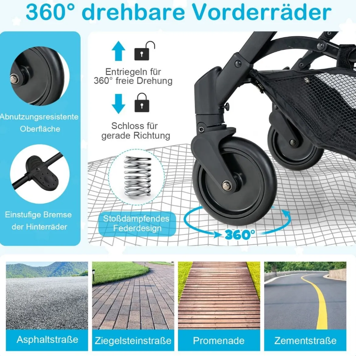 Klappbarer Kinderwagen Tragbarer Reisewagen für Kinder 79 x 47 x 97 cm Grau