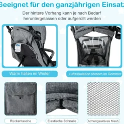 Klappbarer Kinderwagen Tragbarer Reisewagen für Kinder 79 x 47 x 97 cm Grau