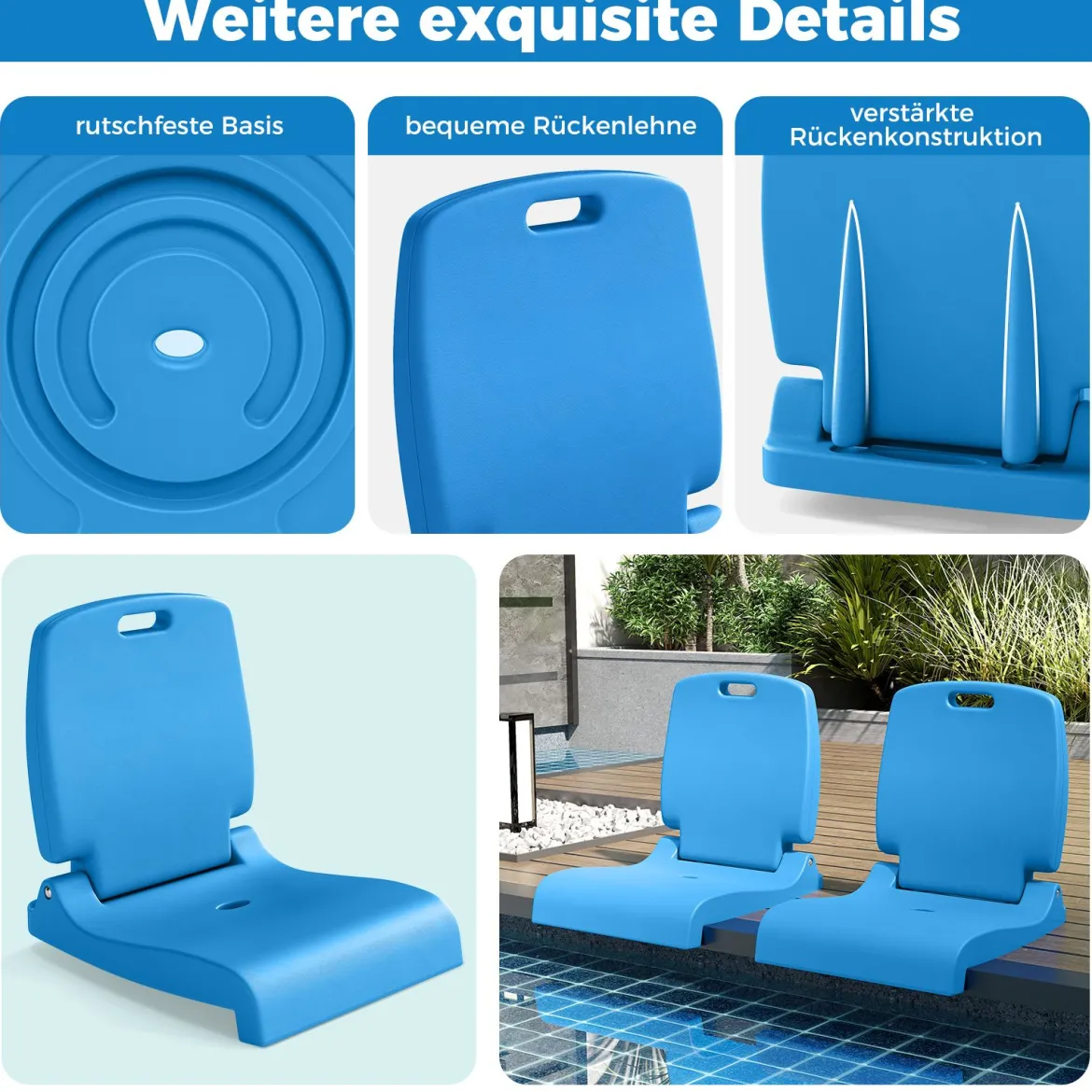 Klappbarer Klappsitz Tragbarer Outdoor-Stuhl mit Griff & Abflussloch Bodenstuhl Blau