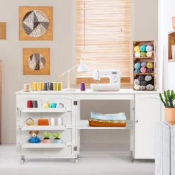 Klappbarer Nähtisch Nähschrank vielseitiger Basteltisch vielseitiger Basteltisch 158 x 50 x 75 cm Weiß