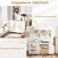 Klappbarer Nähtisch Nähschrank vielseitiger Basteltisch vielseitiger Basteltisch 158 x 50 x 75 cm Weiß
