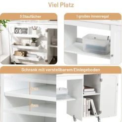 Klappbarer Nähtisch Nähschrank vielseitiger Basteltisch vielseitiger Basteltisch 158 x 50 x 75 cm Weiß