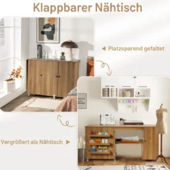 Klappbarer Nähtisch vielseitiger Basteltisch mit breiter Arbeitsplatte 158 x 50 x 75 cm Braun