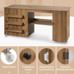 Klappbarer Nähtisch vielseitiger Basteltisch mit breiter Arbeitsplatte 158 x 50 x 75 cm Braun
