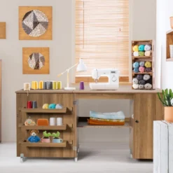 Klappbarer Nähtisch vielseitiger Basteltisch mit breiter Arbeitsplatte 158 x 50 x 75 cm Braun