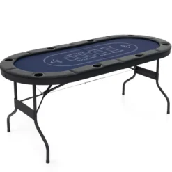 Klappbarer Pokertisch für 8 Spieler Spieltisch mit Getränkehaltern & Gepolsterter Armauflage Blau