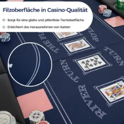 Klappbarer Pokertisch für 8 Spieler Spieltisch mit Getränkehaltern & Gepolsterter Armauflage Blau