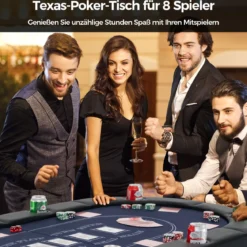 Klappbarer Pokertisch für 8 Spieler Spieltisch mit Getränkehaltern & Gepolsterter Armauflage Blau