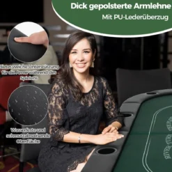 Klappbarer Pokertisch für 8 Spieler Spieltisch mit Getränkehaltern & Gepolsterter Armauflage