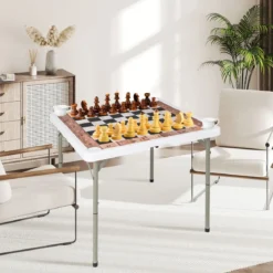 Klappbarer Schachtisch mit Abnehmbarem Tischmatte & 4 Getränkehaltern Schachbrett