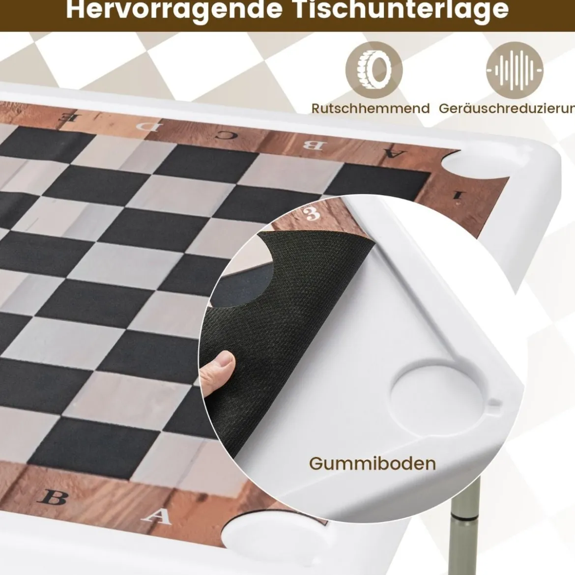 Klappbarer Schachtisch mit Abnehmbarem Tischmatte & 4 Getränkehaltern Schachbrett