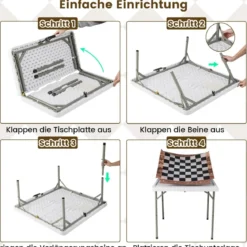 Klappbarer Schachtisch mit Abnehmbarem Tischmatte & 4 Getränkehaltern Schachbrett
