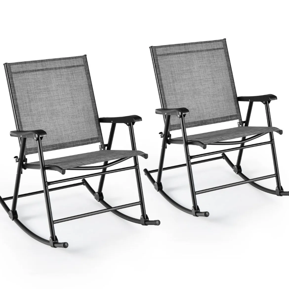 Klappbarer Schaukelstühle 2er Set Gartenstühle mit atmungsaktivem Sitzstoff 82 x 64 x 91 cm